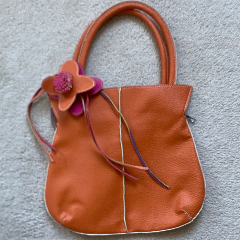 Mellow World Orange Shoulder Bag with Floral Detail